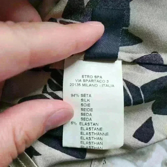 ETRO Italy Silk Champagne Blouse Beaded Collar With Black & Bronze Hardware US 8 - Picture 8 of 9